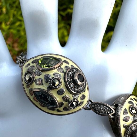 Chi by Carlos Falchi Sterling Silver Enamel & Natural Stone Statement Bracelet - Picture 5 of 10